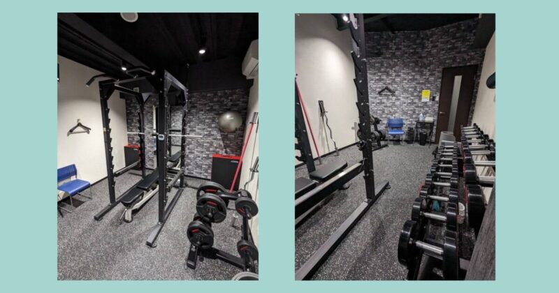 ハコジム今川駅前店の完全個室トレーニングルーム|パワーラックとダンベル完備のフリーウェイト設備