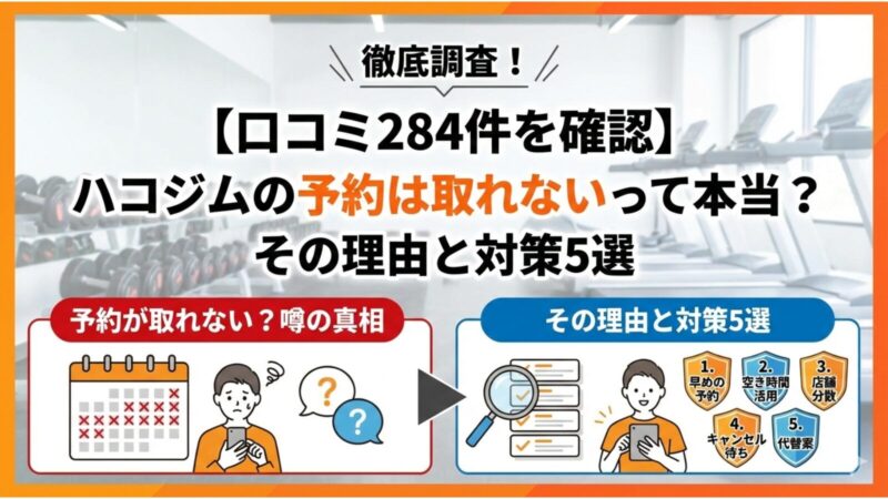 ハコジムの予約は取れないって本当？口コミ284件を調査し、予約が取れない理由と対策5選を解説したアイキャッチ画像