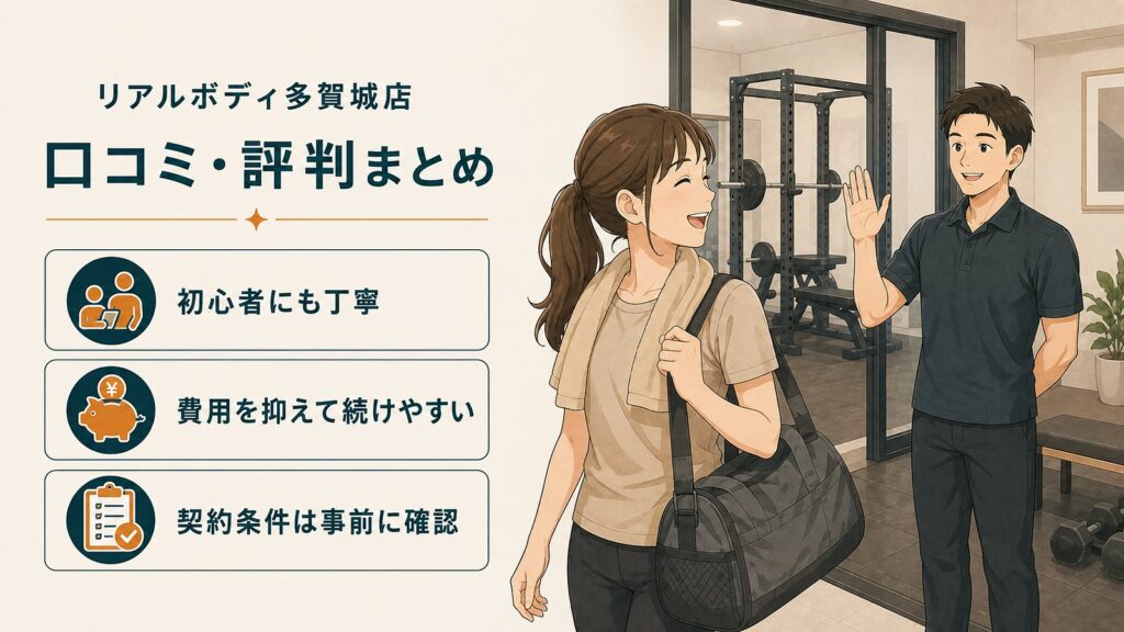 リアルボディ多賀城店の口コミ・評判まとめ|初心者にも丁寧で費用を抑えて続けやすく、契約条件は事前確認がおすすめ