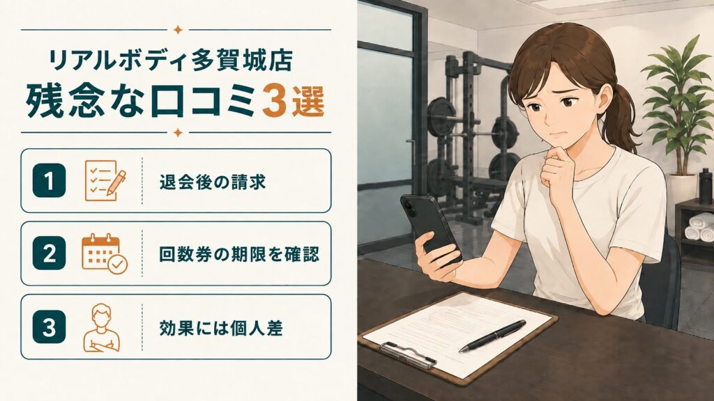 リアルボディ多賀城店の残念な口コミ3選|退会後の請求・回数券の期限・効果の個人差