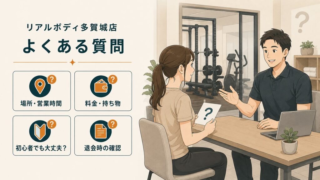 リアルボディ多賀城店のよくある質問|場所・営業時間・料金・持ち物・初心者利用・退会時の確認事項